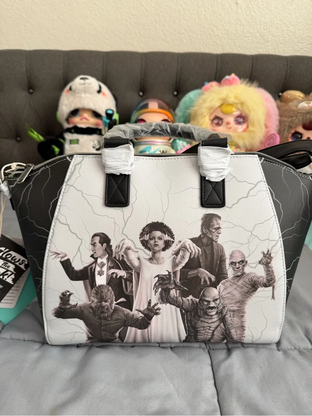 Loungefly Classic Monsters Satchel Bag - White & black. Comes with strap.
